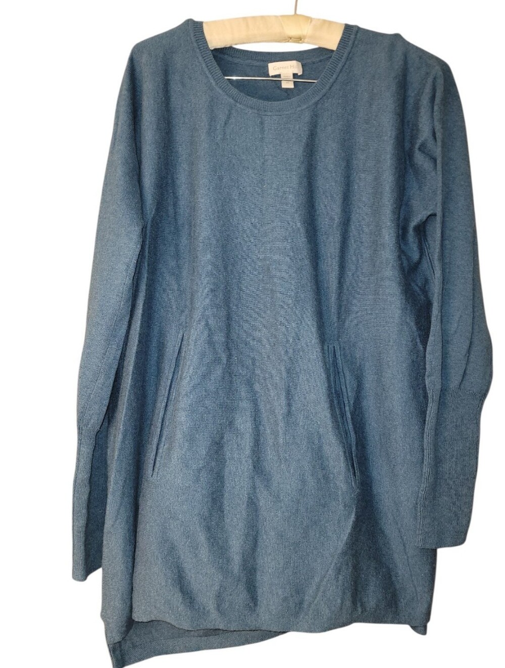 Garnet Hill Blue Organic Cotton Kangaroo Pocket Sweater XS Oversized